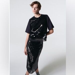 COS Black Sequined Organza Shirt